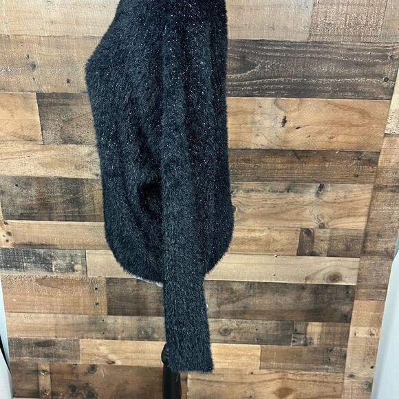 FRNCH Sweater Black Silver Threading Eyelash Knit Crew Neck Long Sleeves M/L - Picture 12 of 16